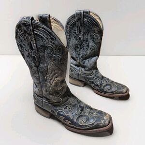 Corral Vintage Women’s Black Embroidery Snake Inlay Cowgirl Boots Size 9.5M 2402